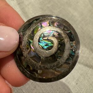 925 Sterling Silver MEXICO abalone inlay vintage pendant pin brooch